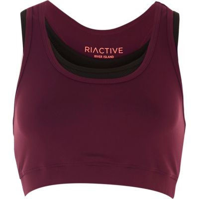 RI Active burgundy layered sports bra top